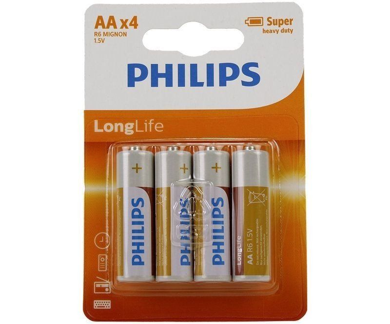 4 stk. AA PHILIPS Longlife Batterier Også Kaldet R6 - HjemTek